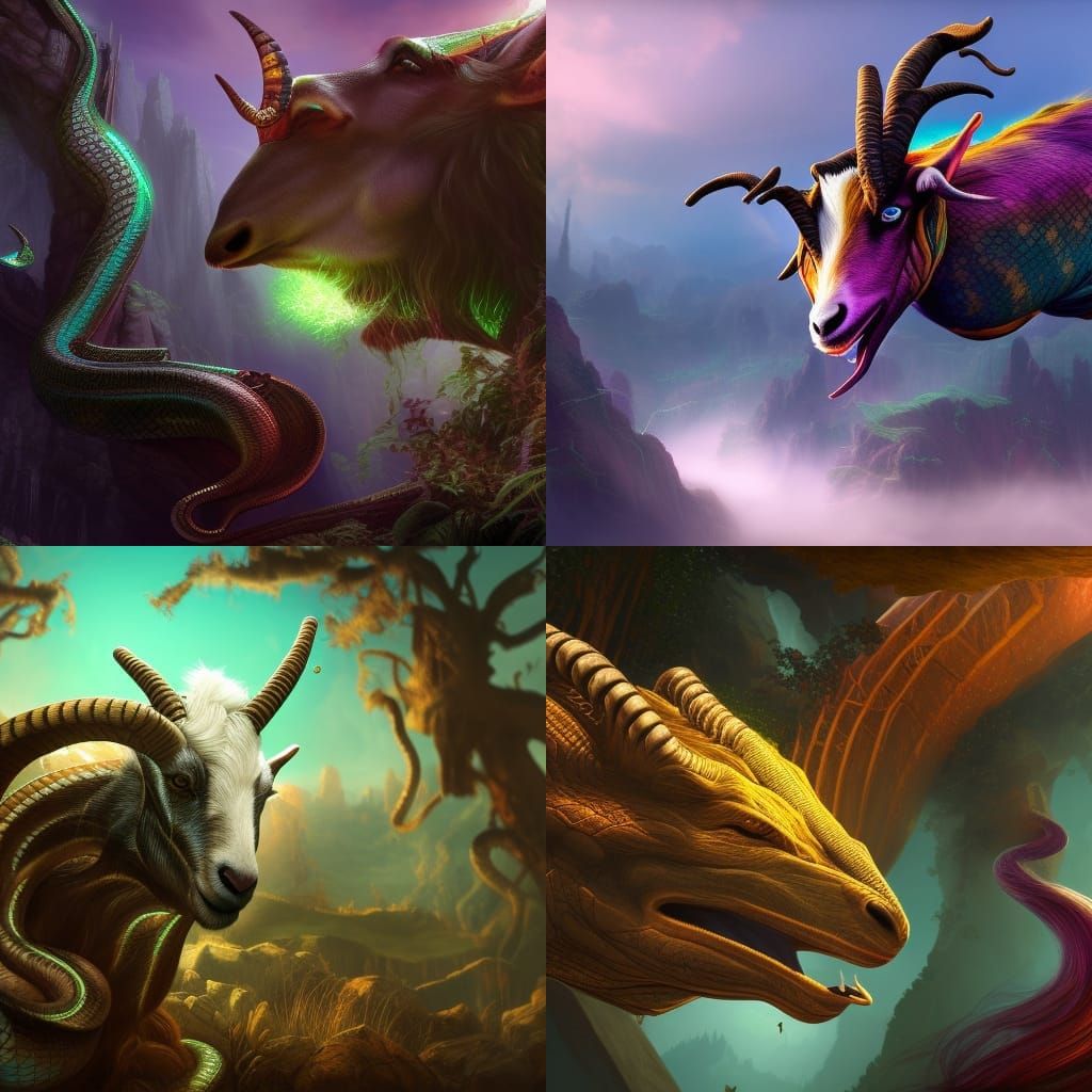 Fantastical Magic Goat Snake Hybrid: Detailed Matte Painting