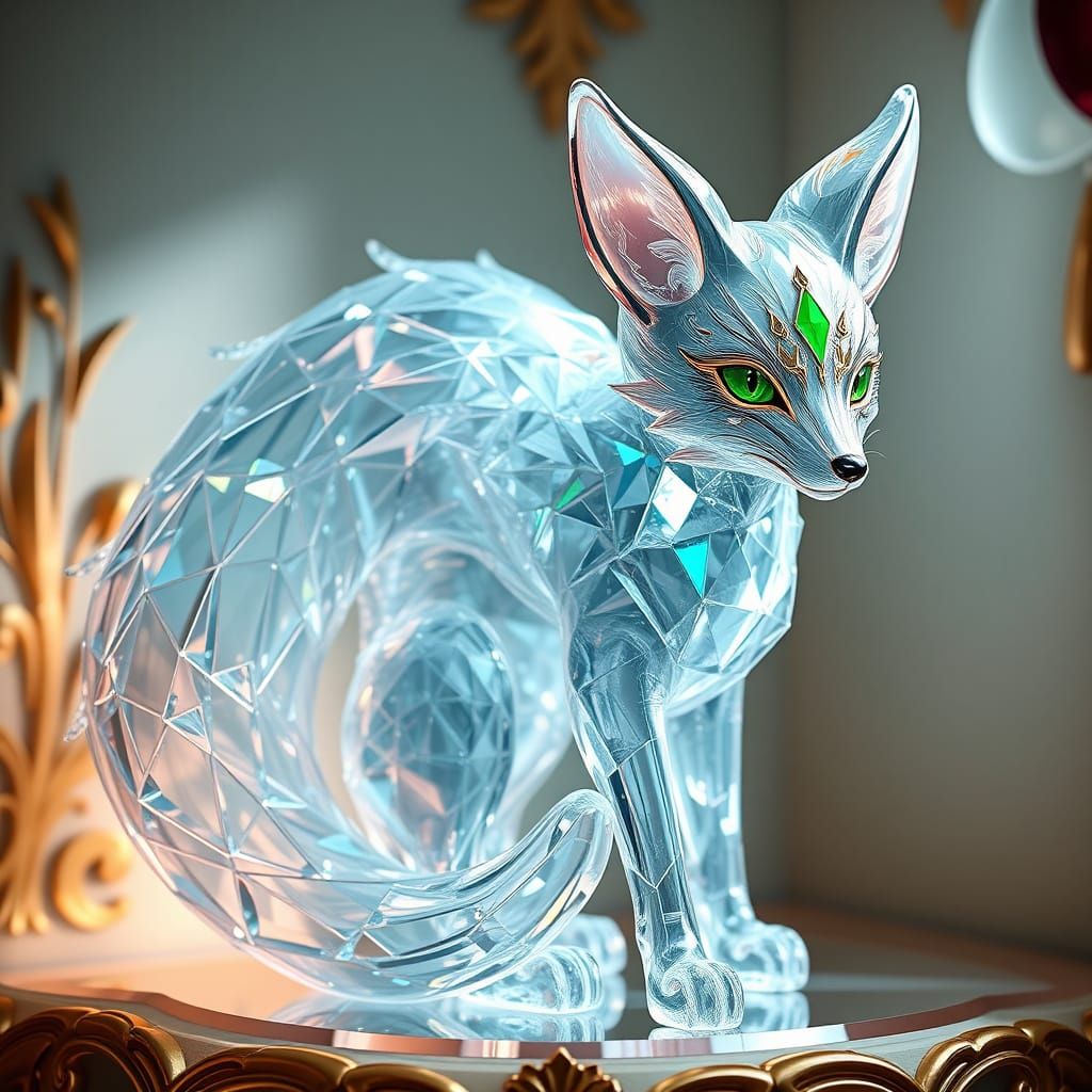 Majestic Glass Fox in Vibrant Anime Style