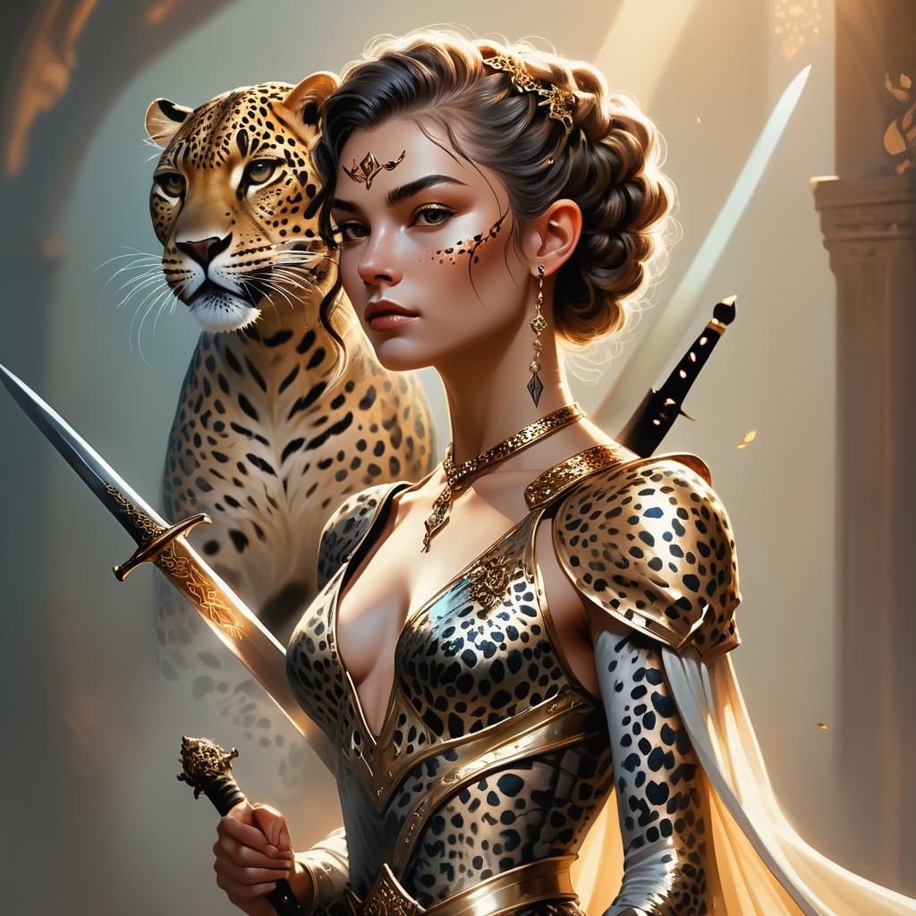 Queen with Sword: Fantasy Portrait in Surrealist Style