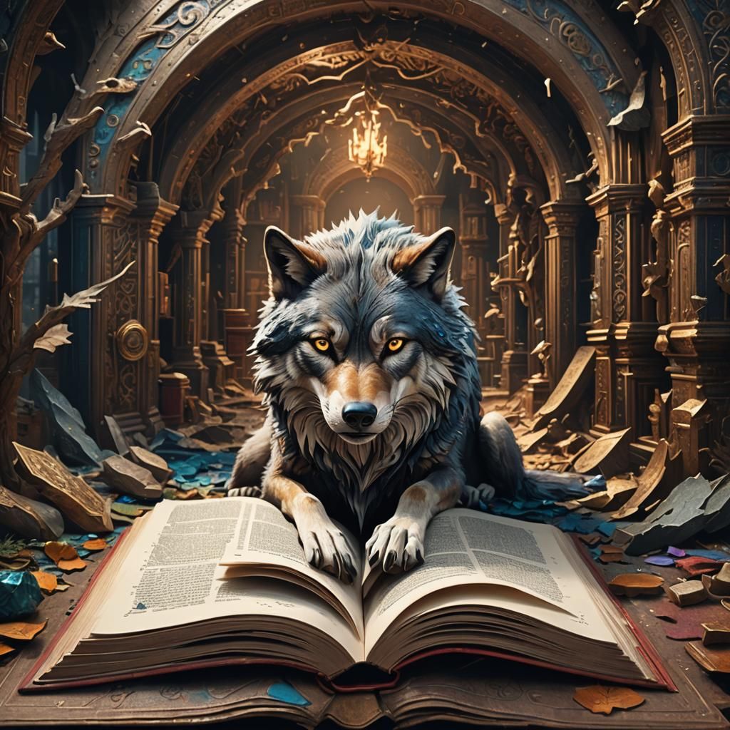 Wolf in Open Book: Fantasy Concept Art