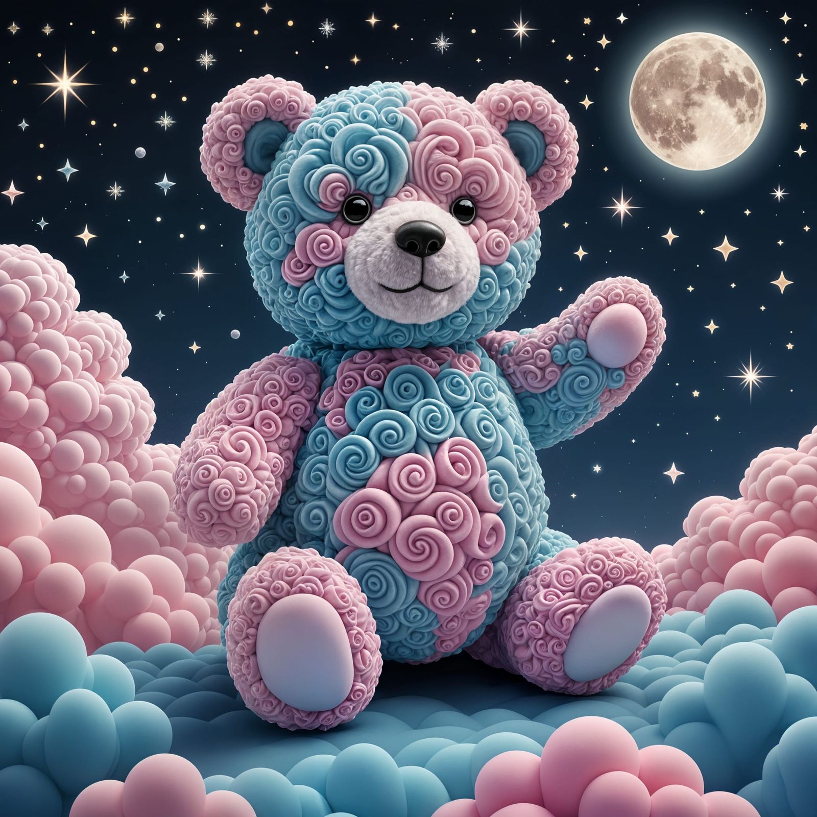 Cotton Candy Teddy Bear in Starry Night Sky