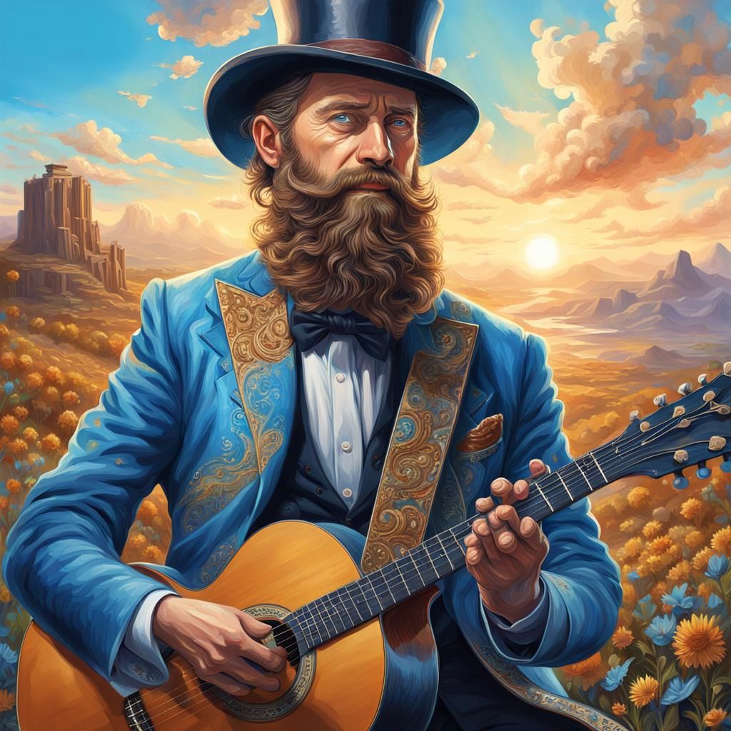 Magician Plays Guitar in Hyperrealistic Splash Art