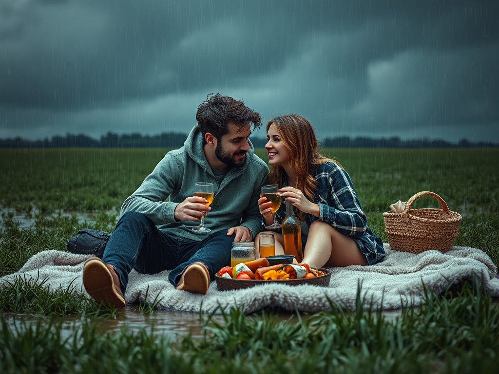 Drenched Love in a Rainy Descent