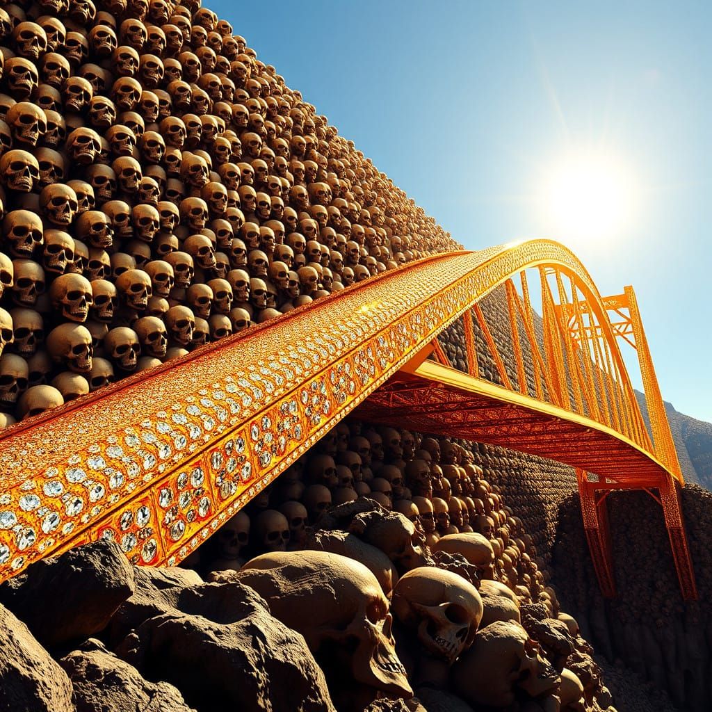 Dazzling Golden Bridge in Neo-Cubist Style with Diamond Encr...