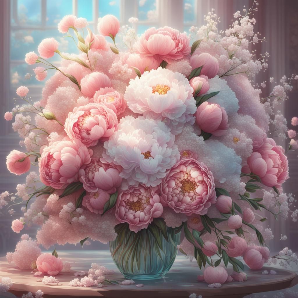 Lush Bridal Bouquet in Anime-Inspired 3D Art