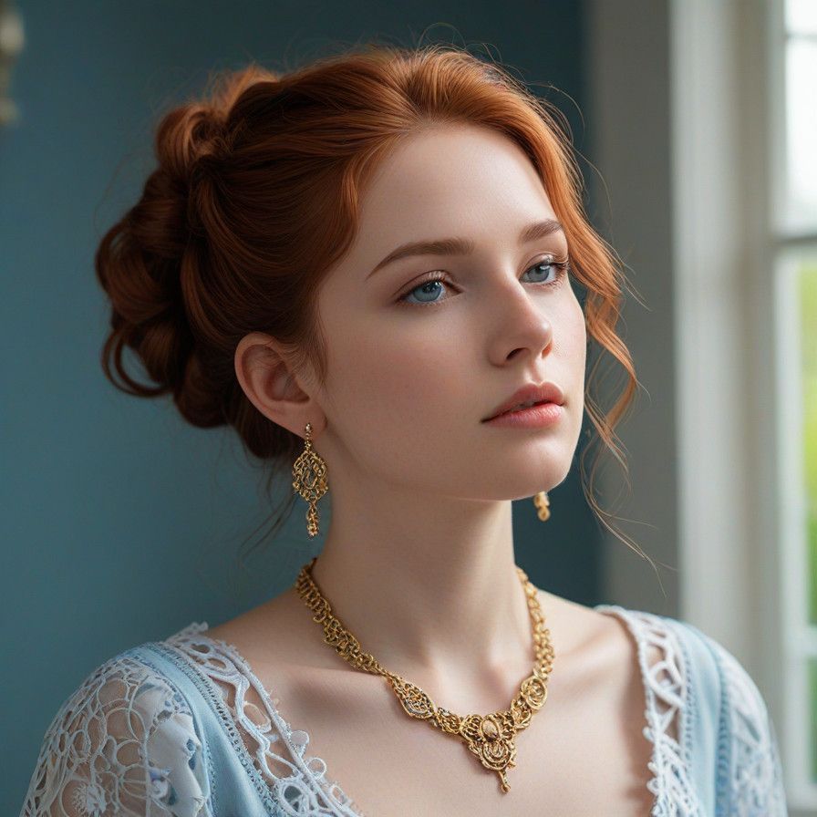 Serene Elegance in Auburn Braids and Lace