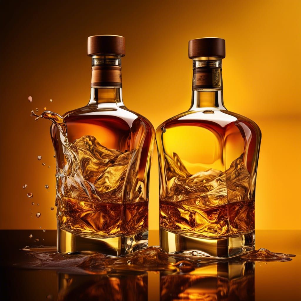 Golden Whiskey Glasses in Hyperrealistic Splash Art
