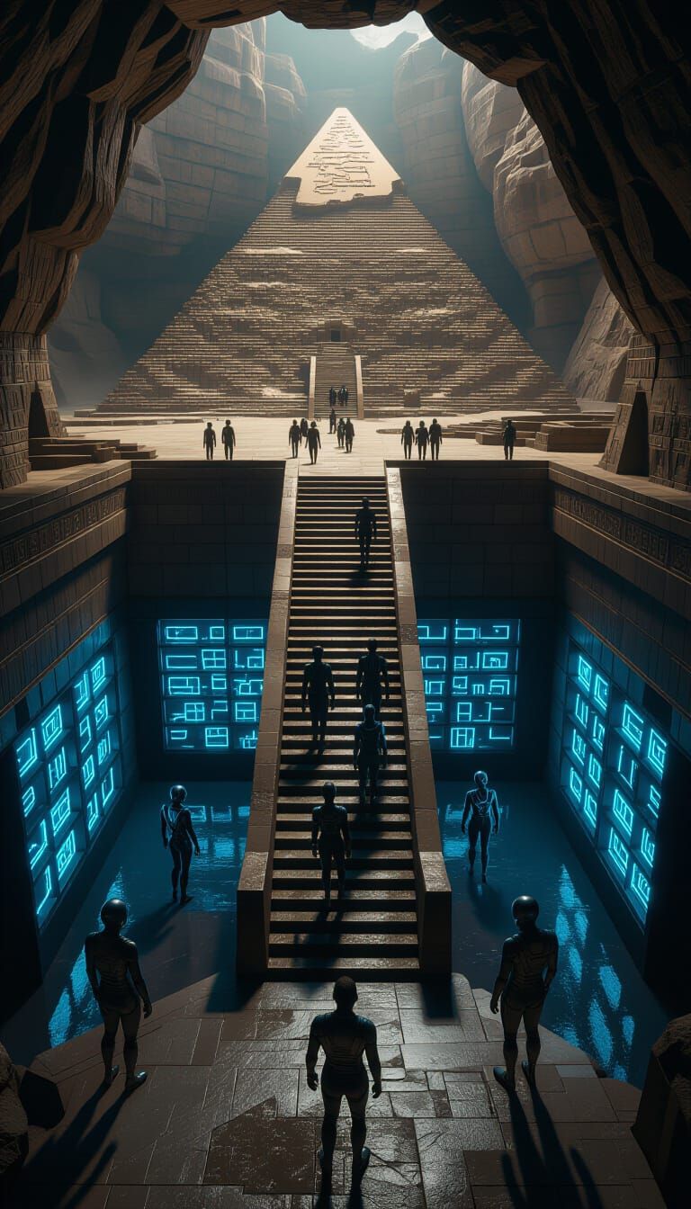 Egyptian Pyramid Descends to Alien Library in Photorealistic...