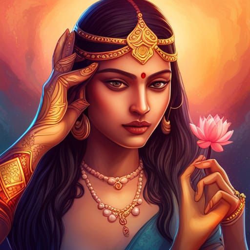 Radiant Lakshmi: Golden Goddess with Lotus Flowers