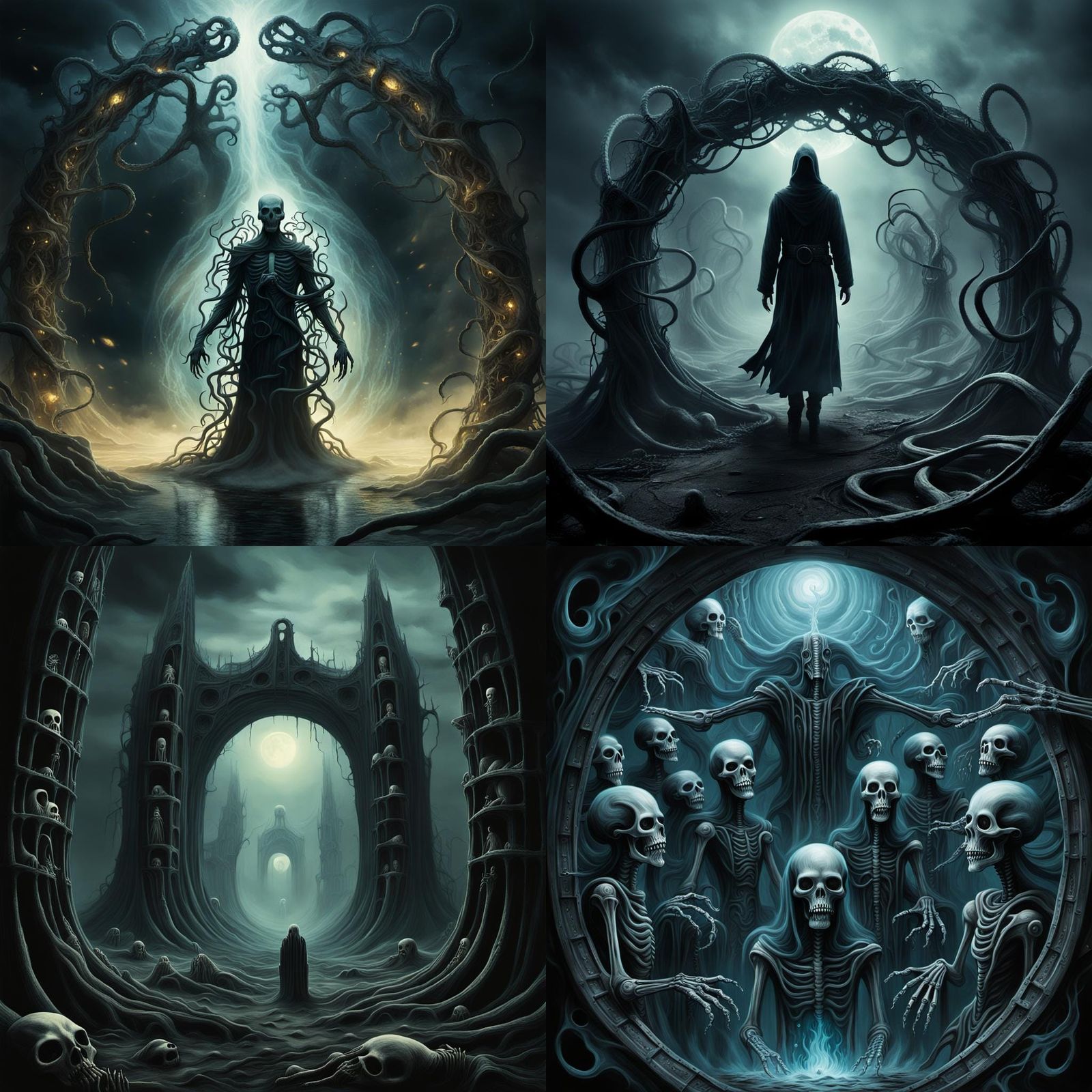 Surreal Horror Art with Bones and Ghosts