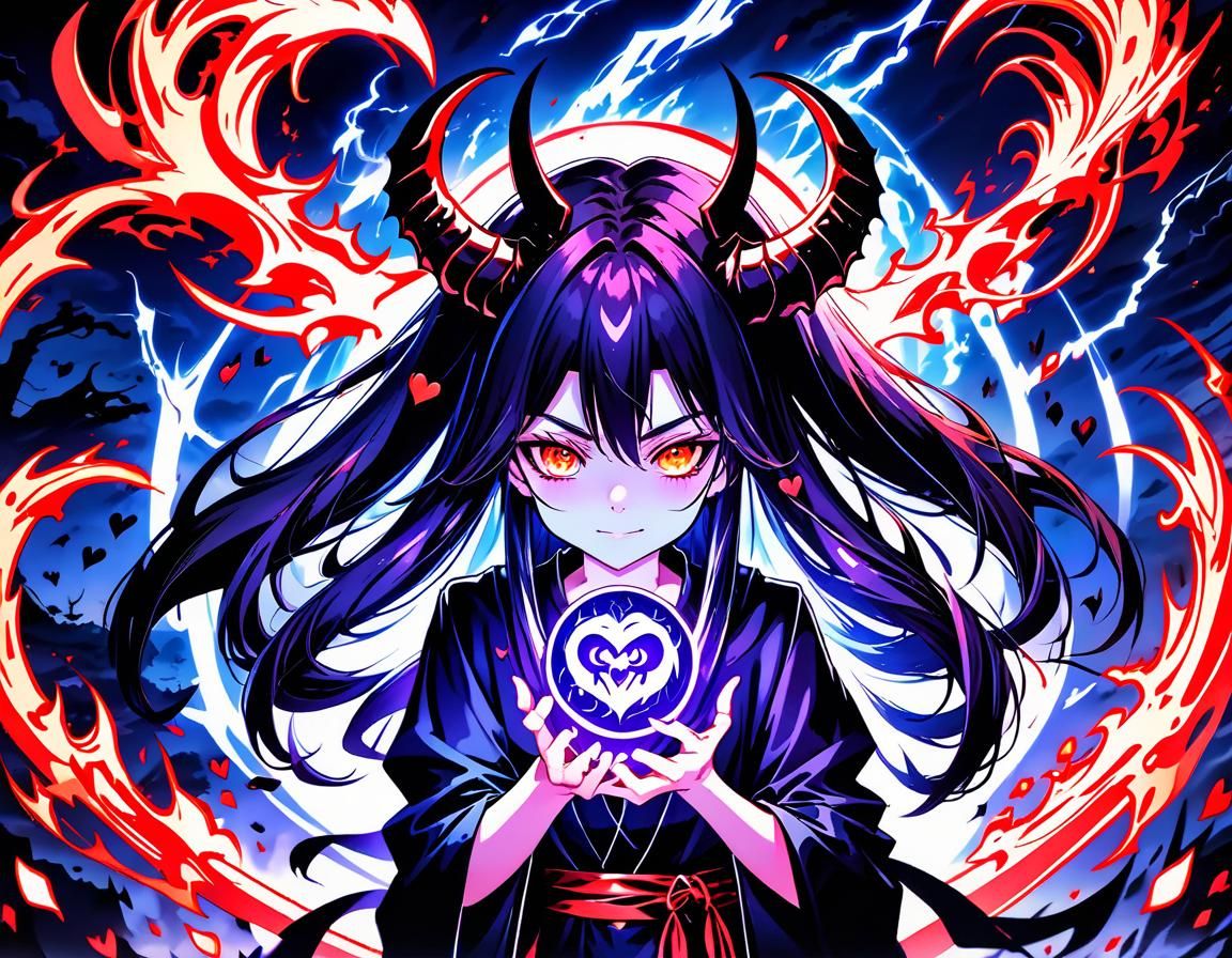 Anime Demoness Casting a Love Spell with Glowing Eyes