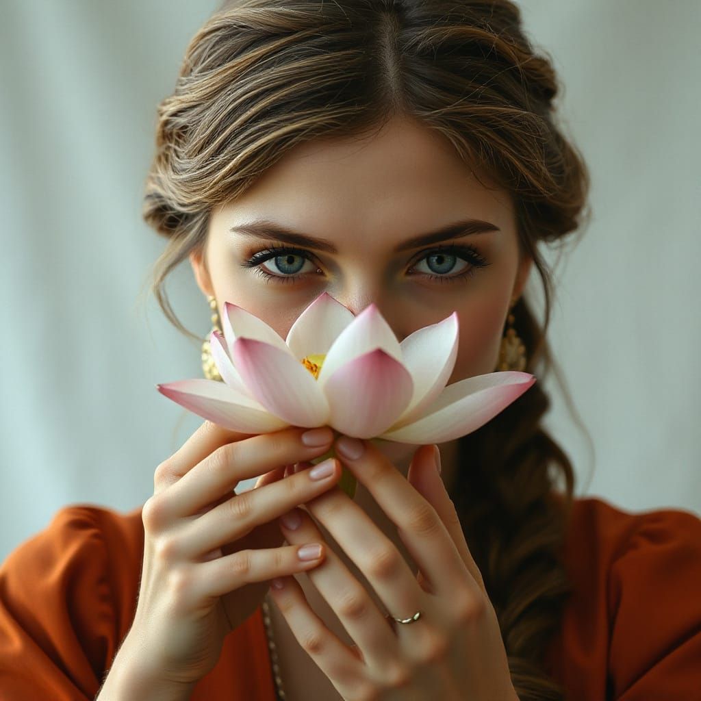 Woman with Lotus Flower in Art Nouveau Style