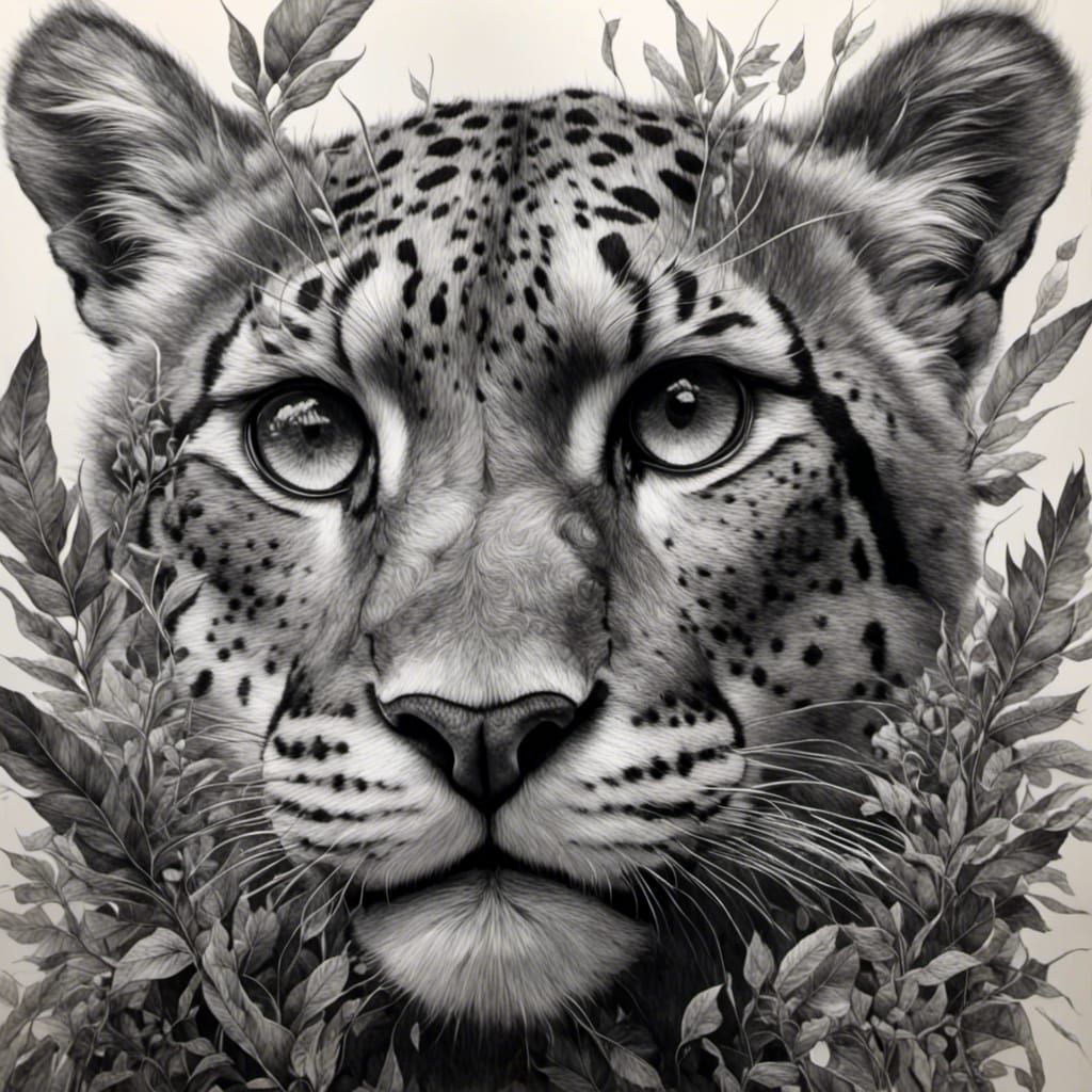 Hyperrealistic Charcoal Drawing of a Cougar