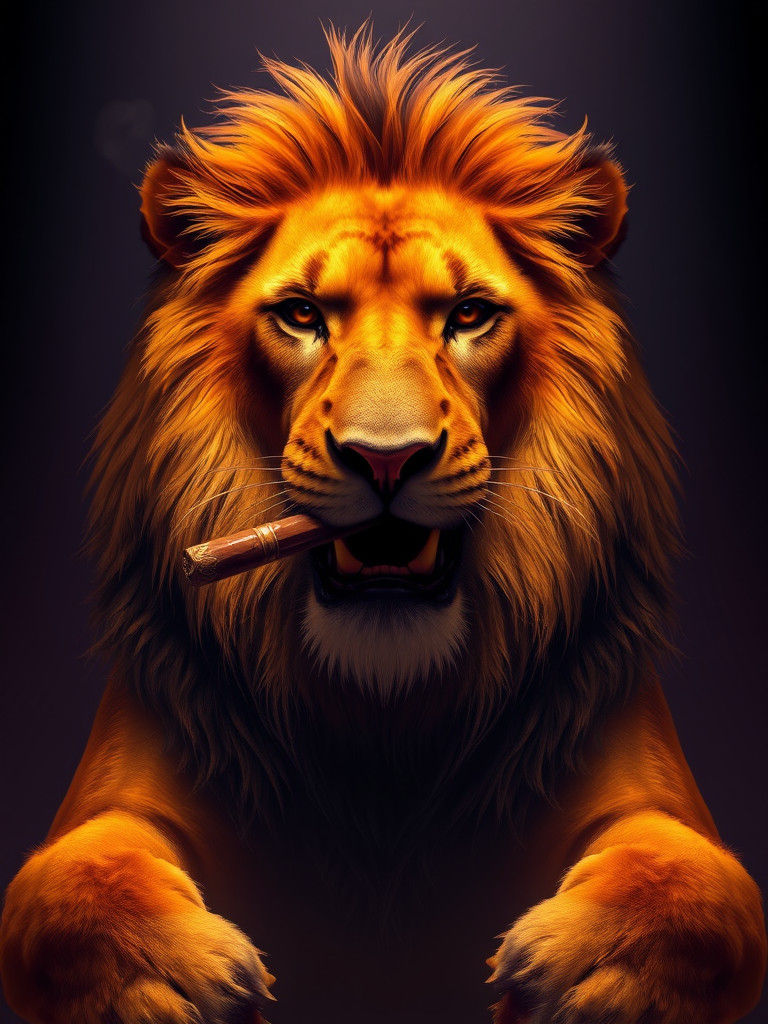 Lion with Cigar in Dark Fantasy Night Portrait