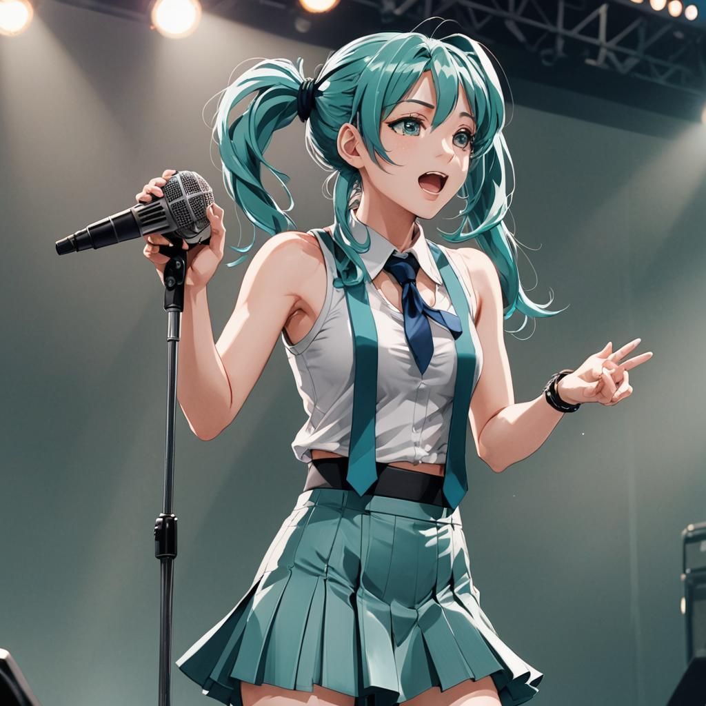 Anime Girl Singing on Stage in Cel-Shaded Style