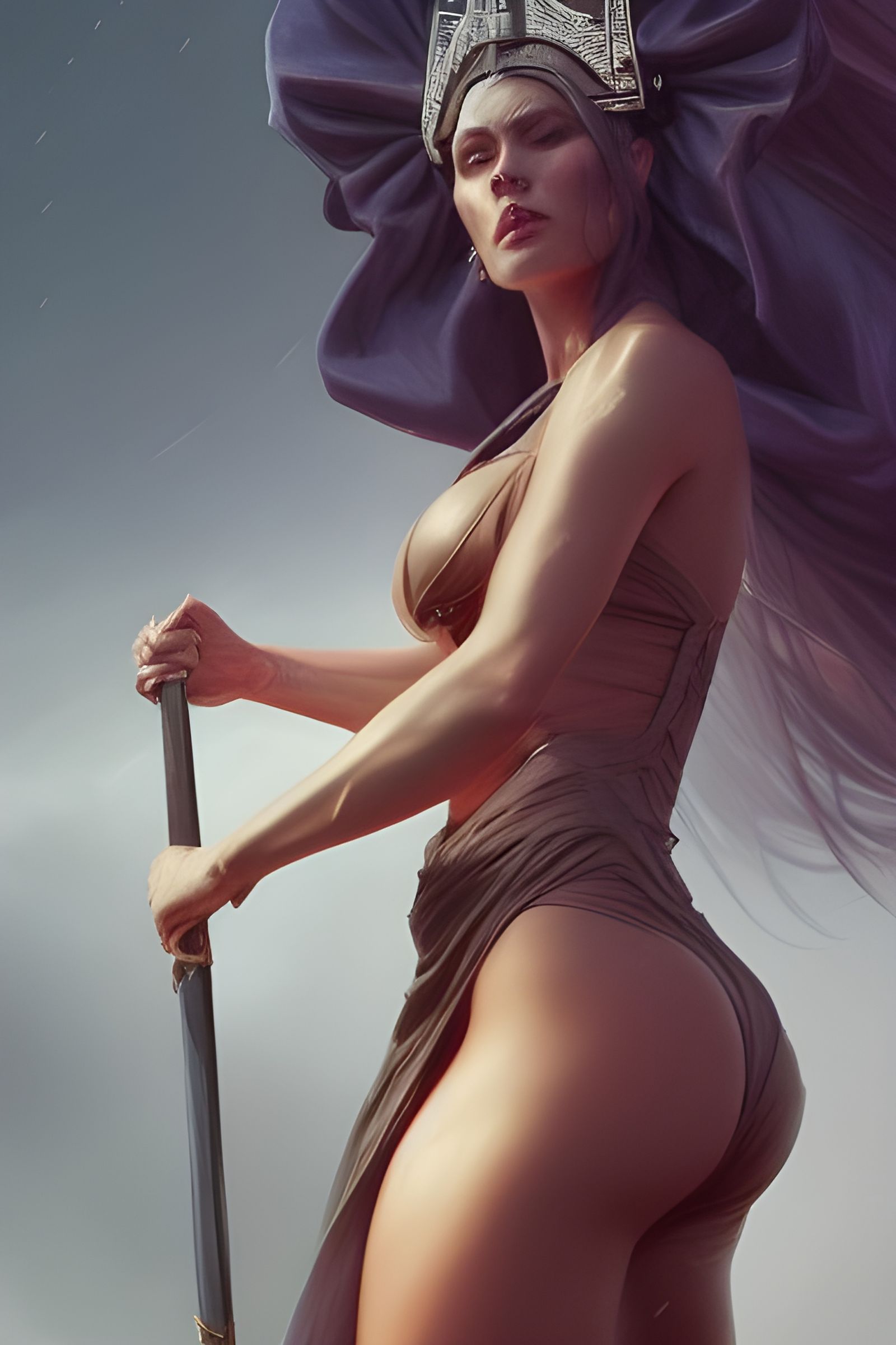 Voluptuous Priestess Portrait in Hyperrealistic Style