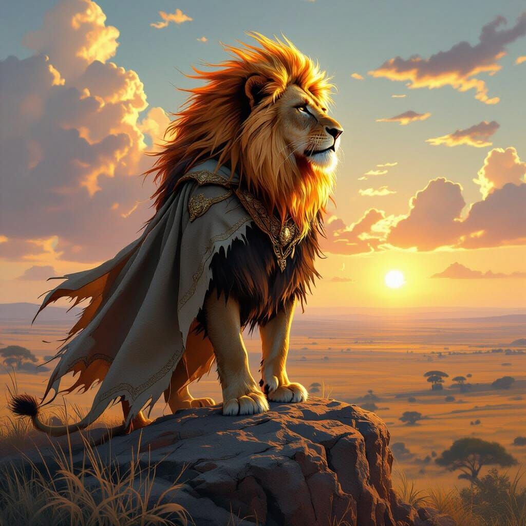 Lion with Golden Mane and Bioluminescent Glow