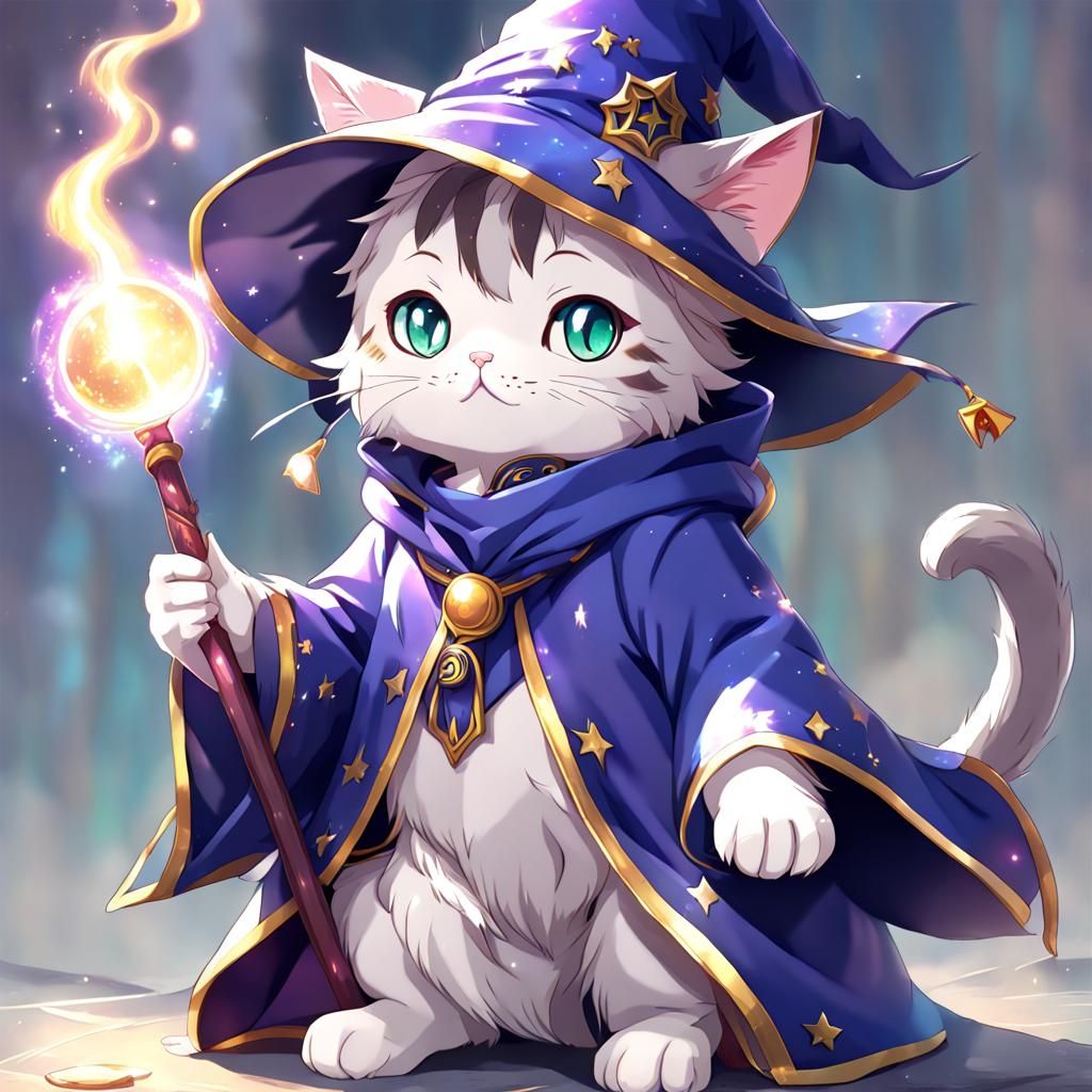 Anime Cat Wizard with Magical Charisma