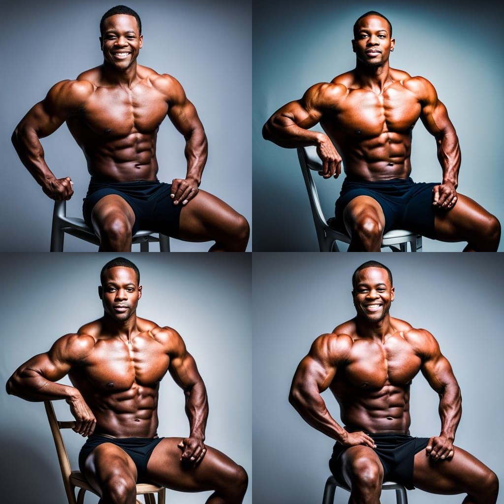 Smiling Bodybuilder Flexing: Professional Studio Portrait