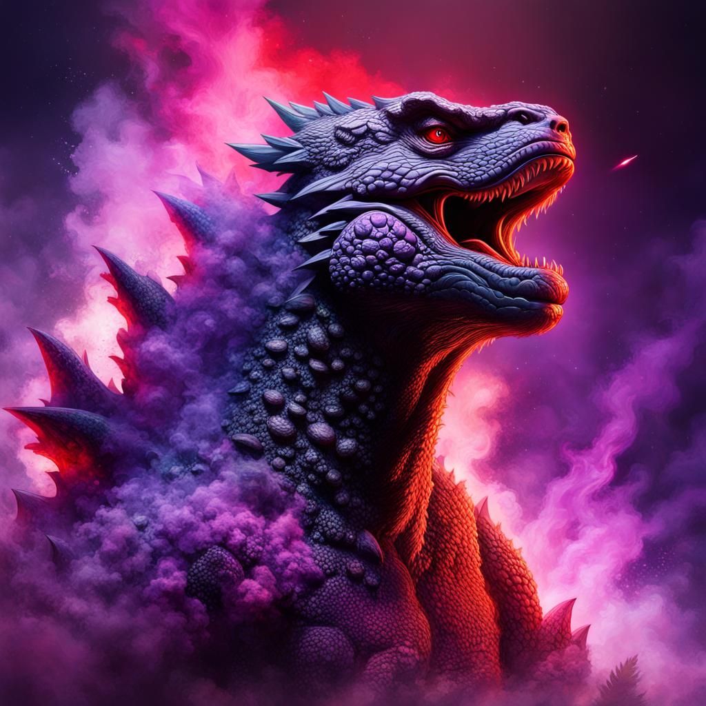 Godzilla Emerges from Nebula in Hyperrealistic Splash Art