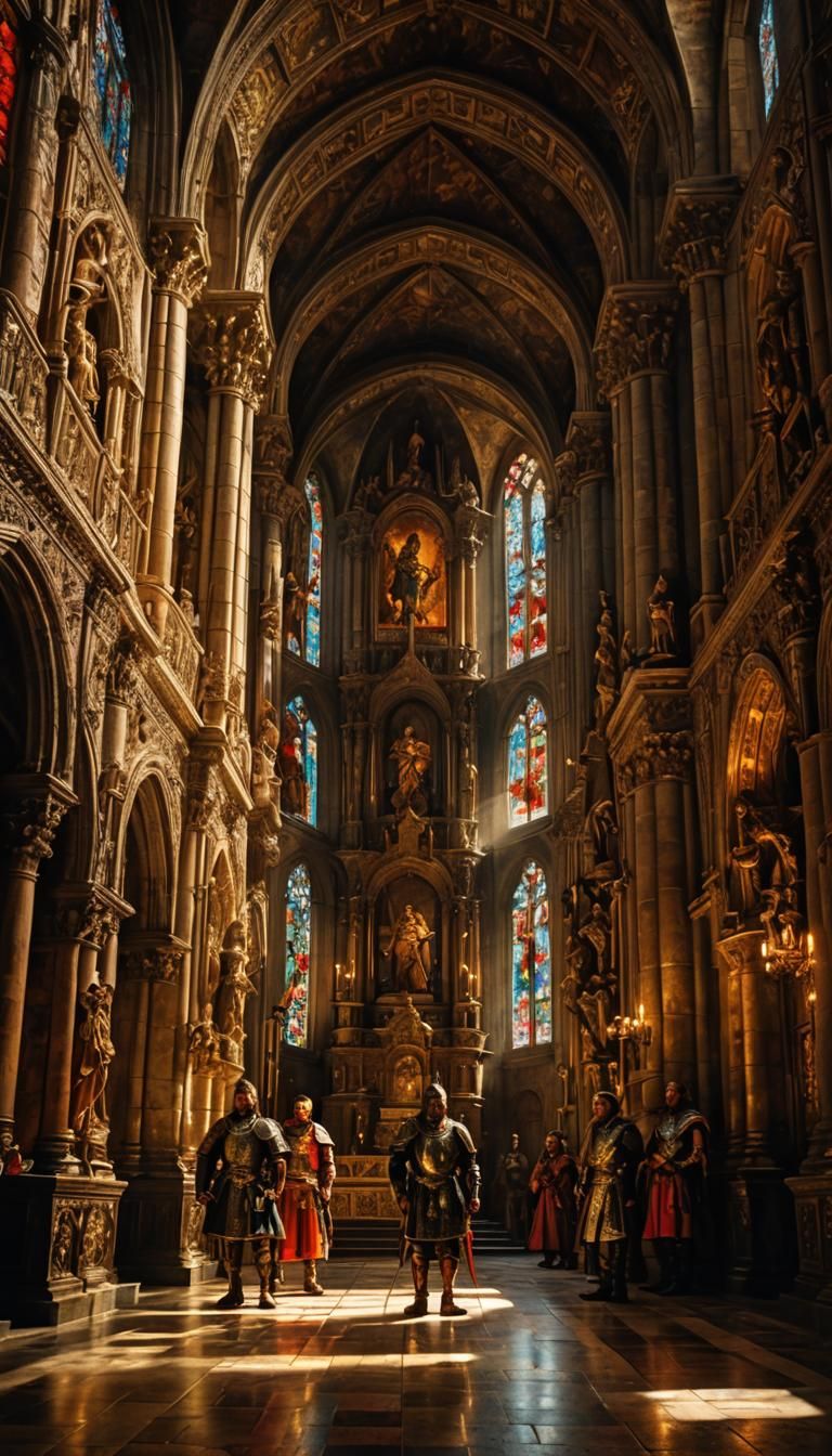 Ancient Spanish Warriors Stand Proud in a Baroque Cathedral