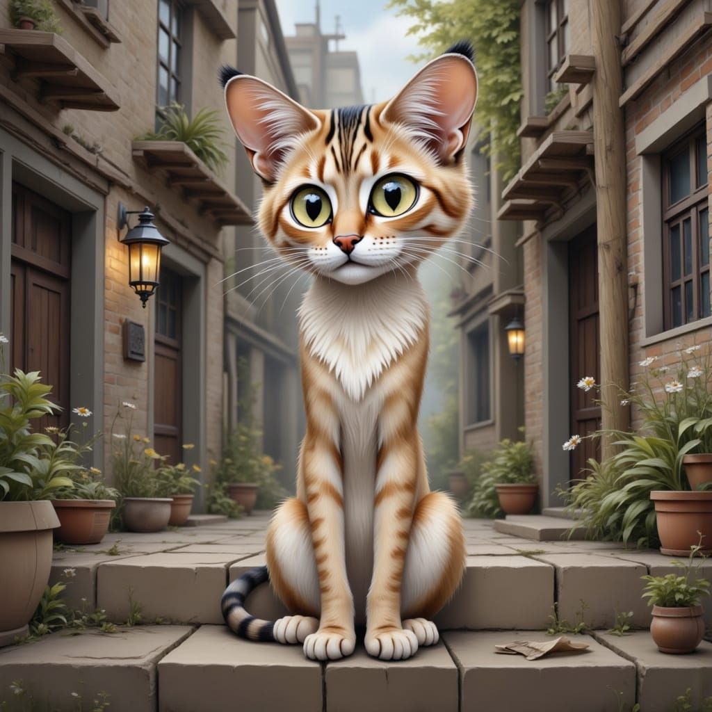 Rustic Alley Cat with Exaggerated Features