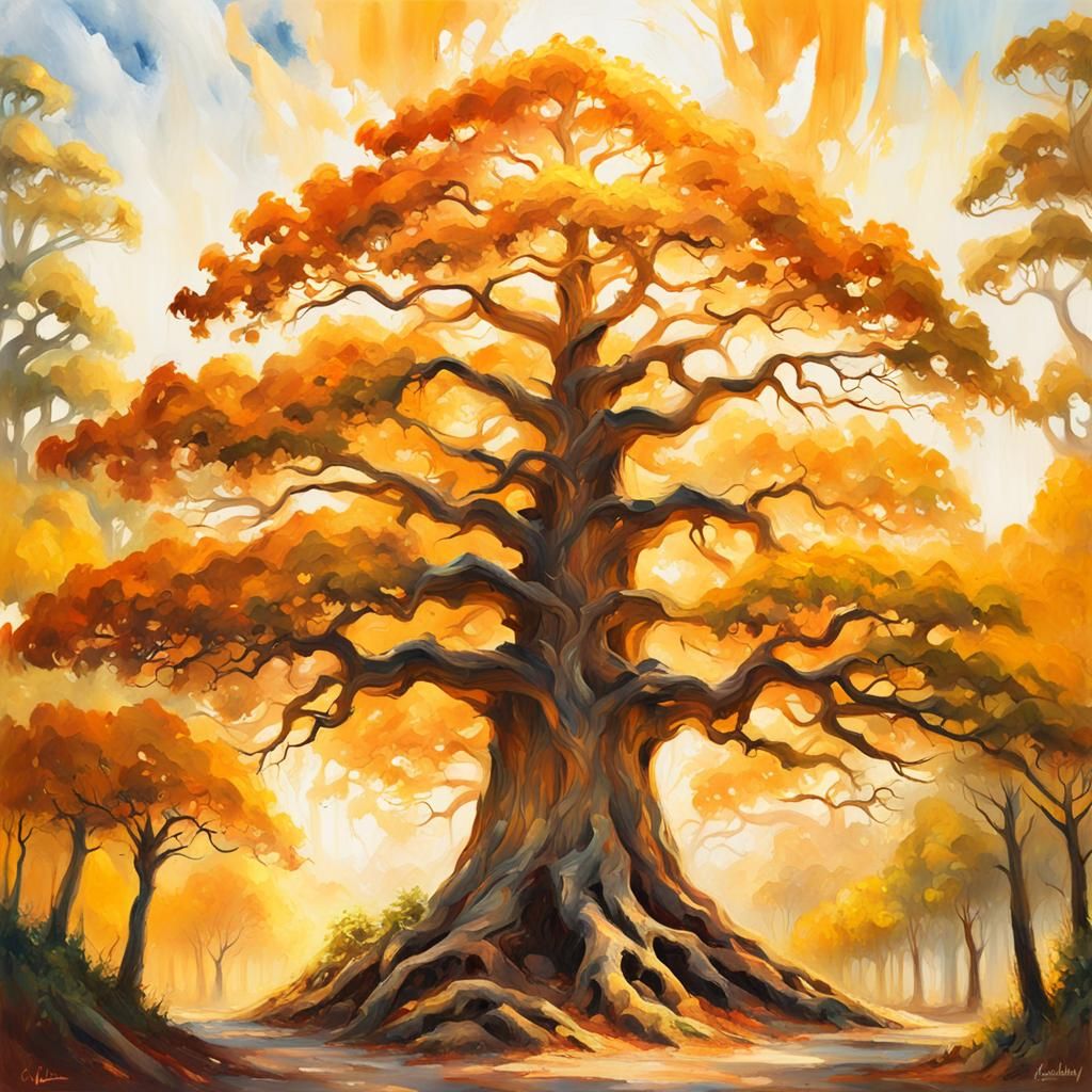 Golden Yggdrasil: High Gothic Oil Painting