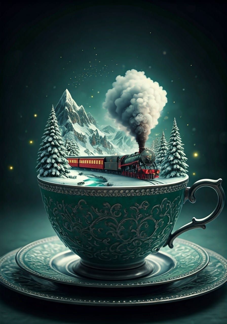 Whimsical Winter Wonderland in a Rococo Tea Cup
