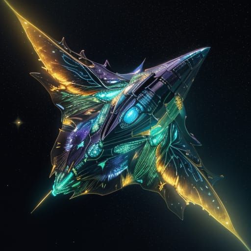 Surreal Bioluminescent Arthropod Spaceship in Nebula