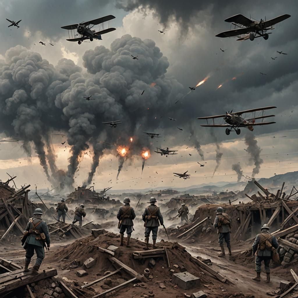 Italian Soldiers in Trenches: War-Torn Futurism Concept Art