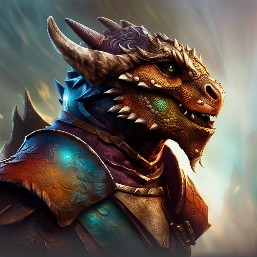 Hyperrealistic Dragonborn Portrait in Color Depth