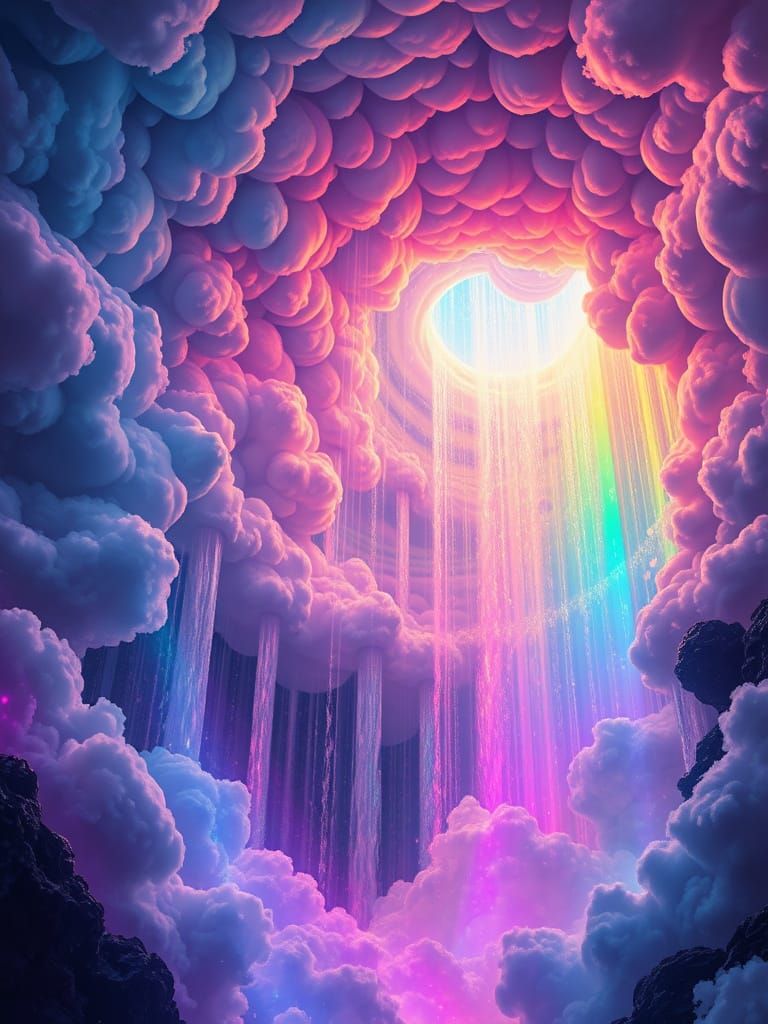 Cosmic Waterfalls in Hyperrealistic Style