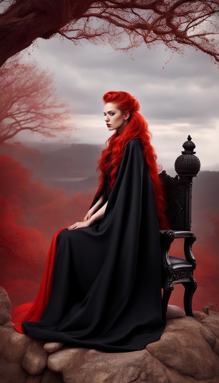 Girl sitting on throne on mountain