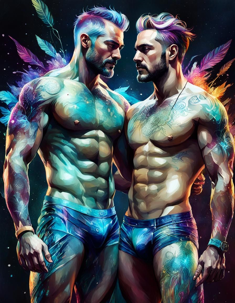 Gay Couple in Love: Maximalist Digital Masterpiece