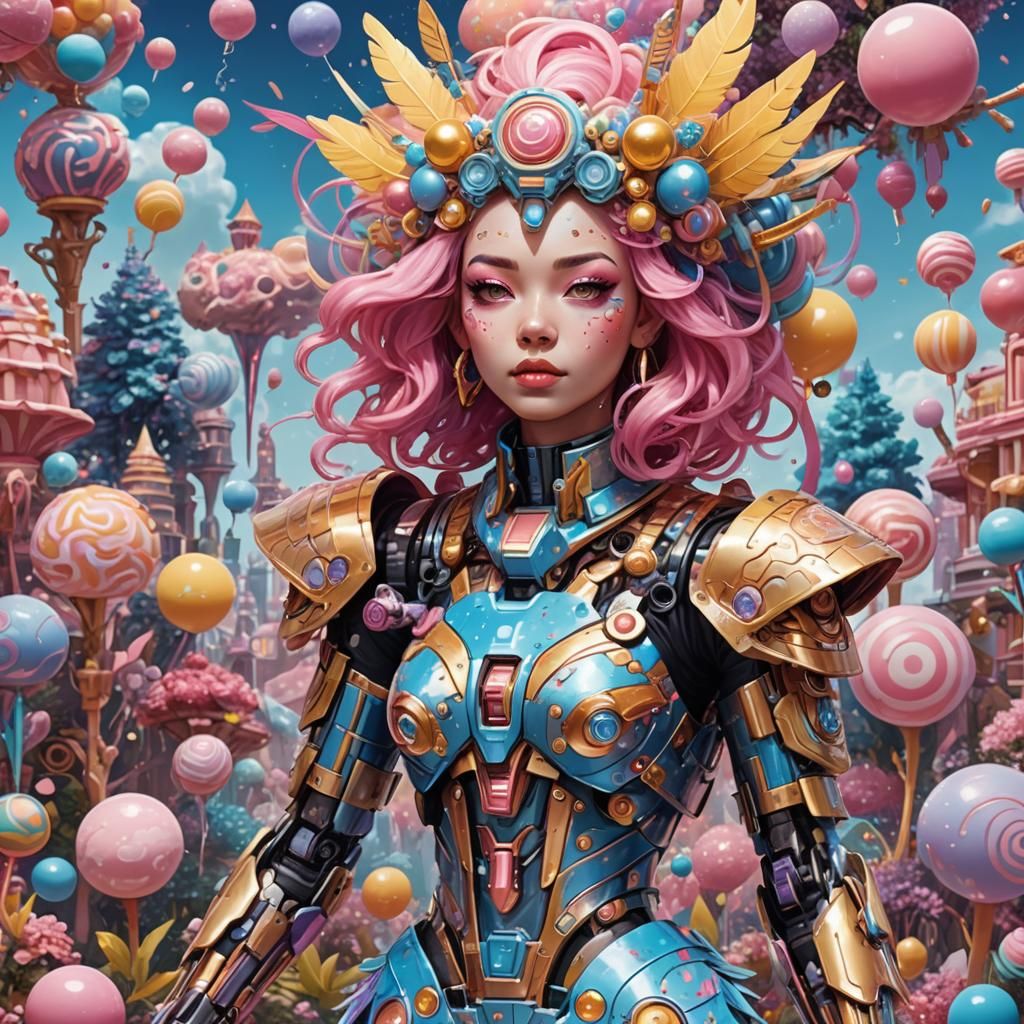 Mecha Girl in Candyland: Manga-Style Digital Art