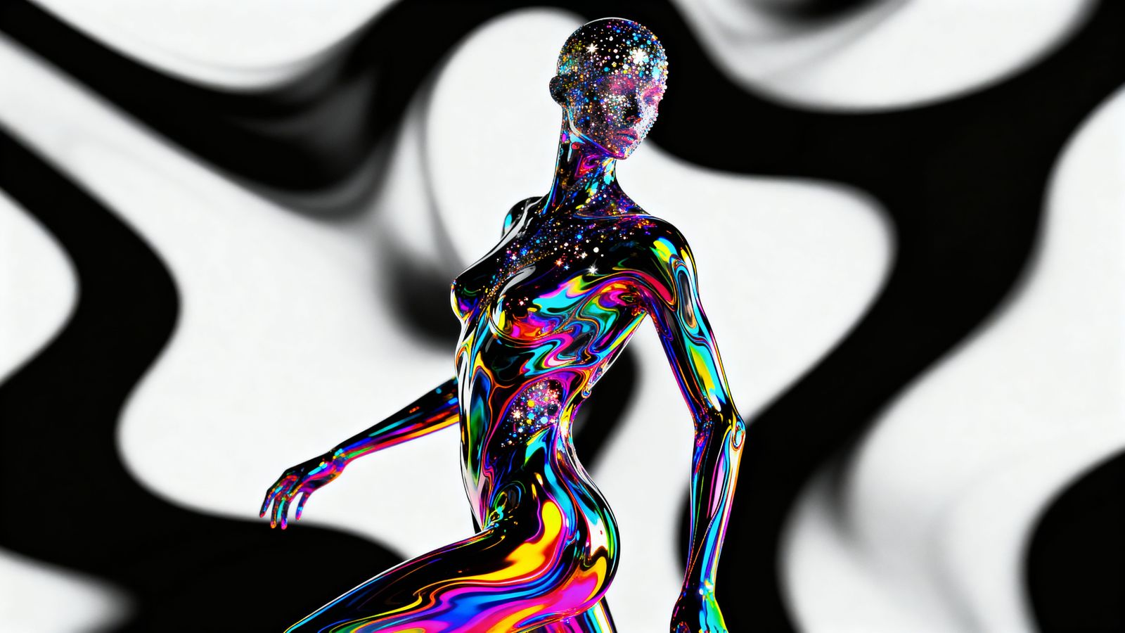 Abstract Humanoid with Fractal Iridescence and Neon Colors