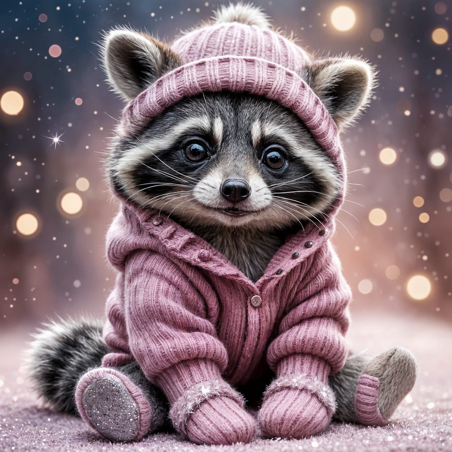 Little Raccoon in Sparkly Cosy Jumper