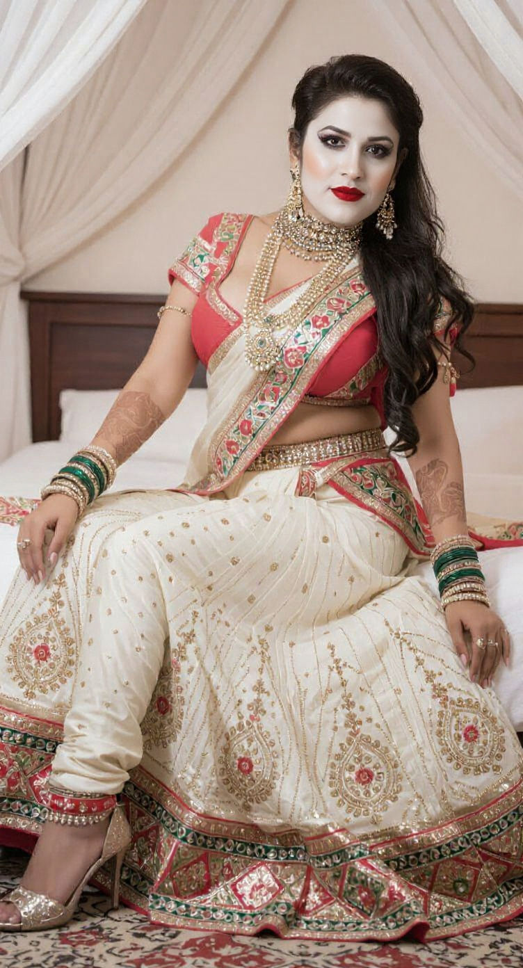 Person in Chaniya Choli with Bridal Jewelry