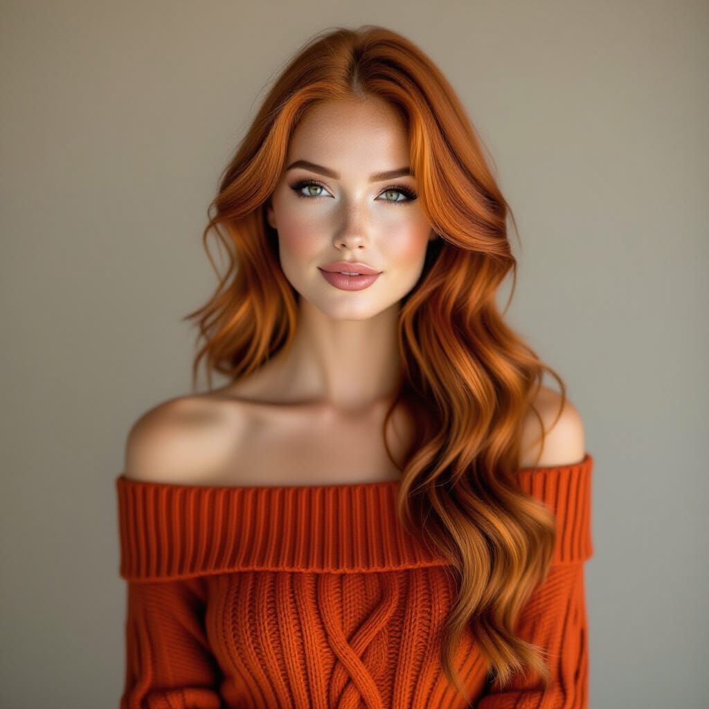 Ginger Woman in Metallic Copper Sweaterdress