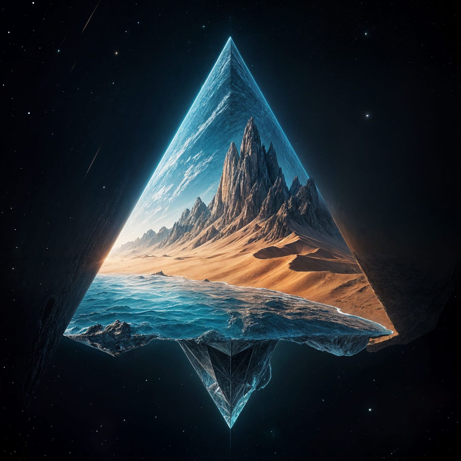 Surreal Triangular Planet with Shifting Climates and Luminou...