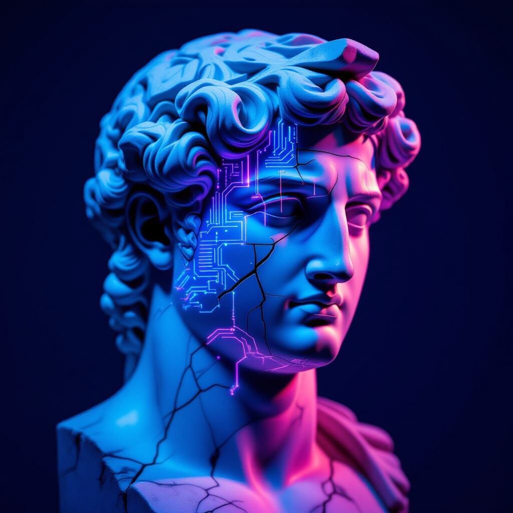 Greek Marble Bust With Bioluminescent Circuitry