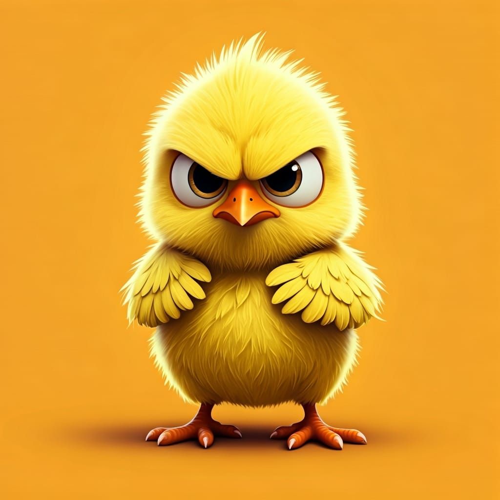 Grumpy Chick Character in Disney Pixar Style