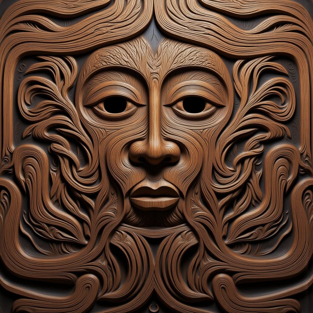 Intricate Maori Mask with Paua Shells and Feathers