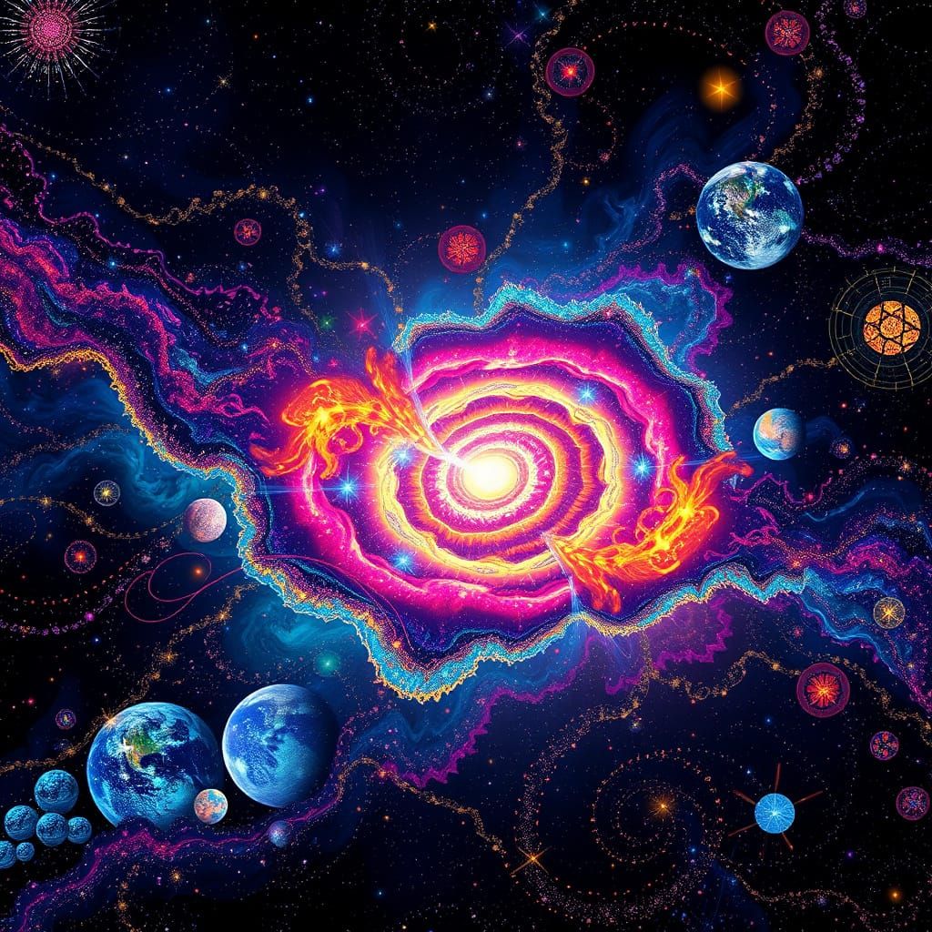 Celestial Visions in Vibrant Holographic Style