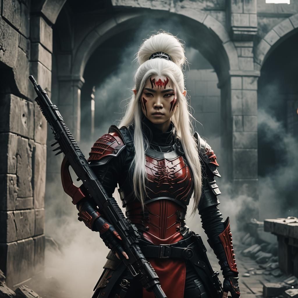 Japanese Warrior in Armor with Assault Rifle