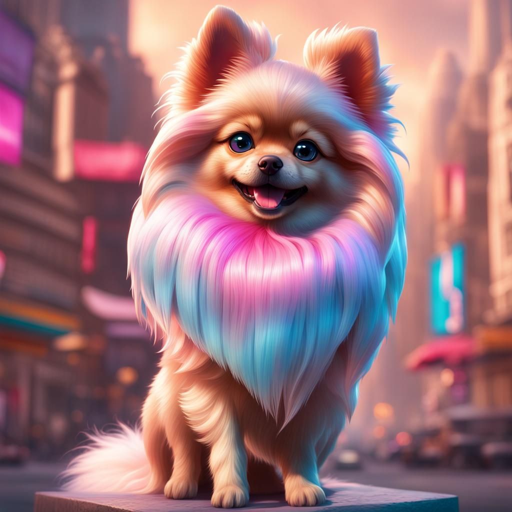 Hyperdetailed Pomeranian Barbie Portrait in Splash Art Style
