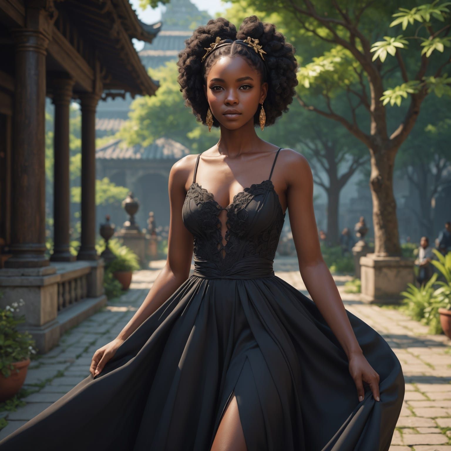 Beautiful Ebony Nymph in 3D Anime Art Style