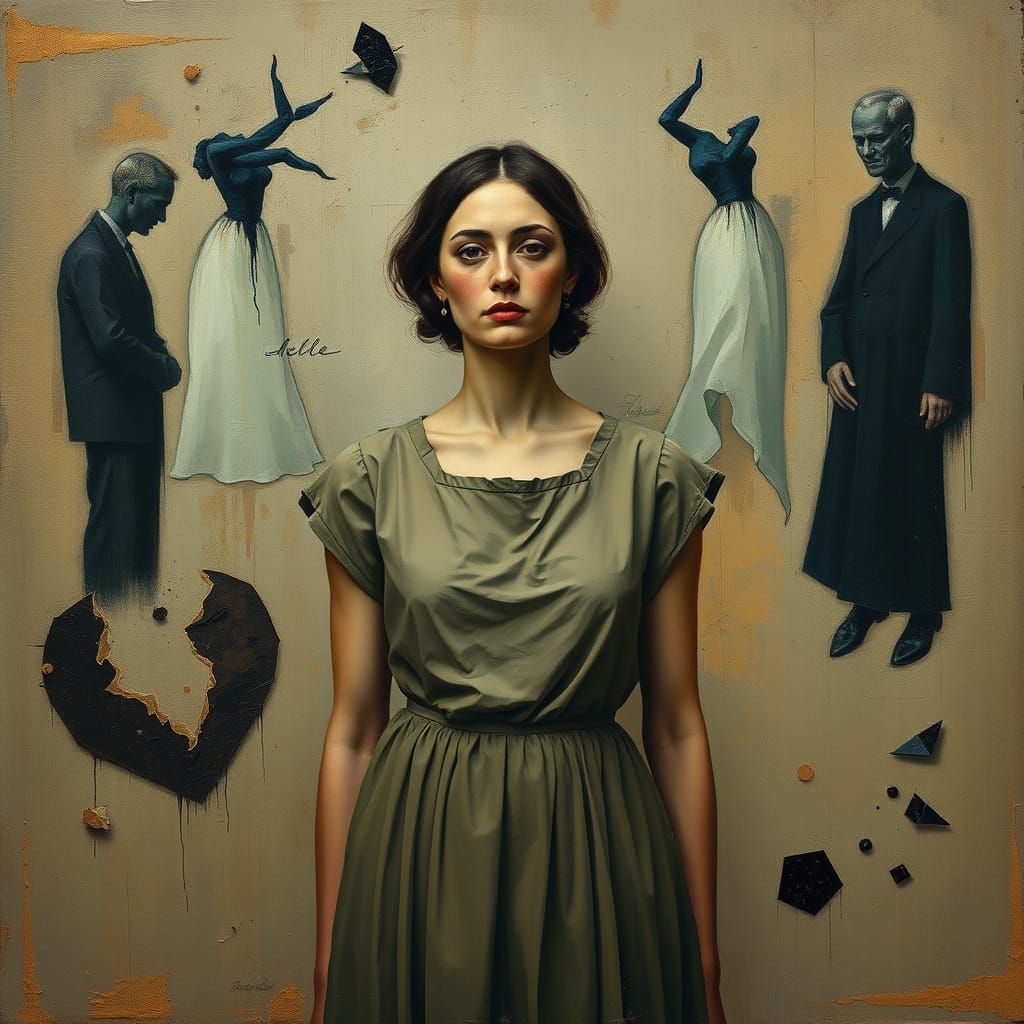 Shattered Marriage: Woman in Geometric Abstract Style