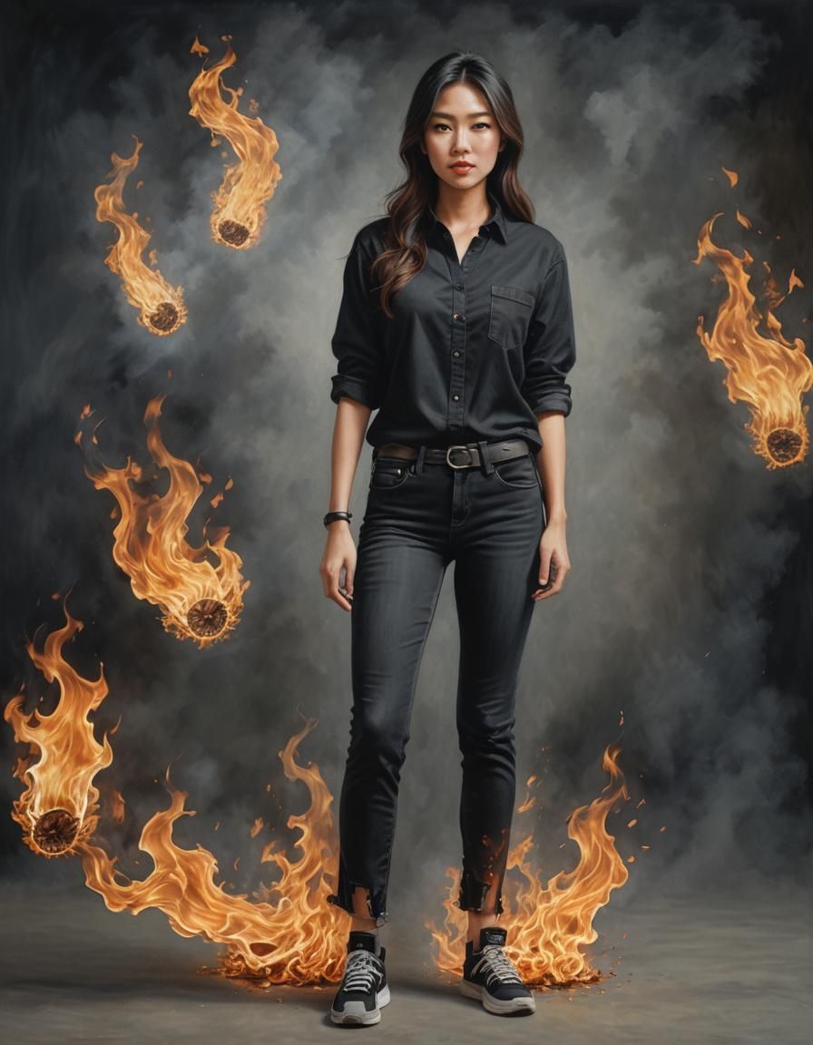 Fiery Asian Girl Portrait in Hyperrealism