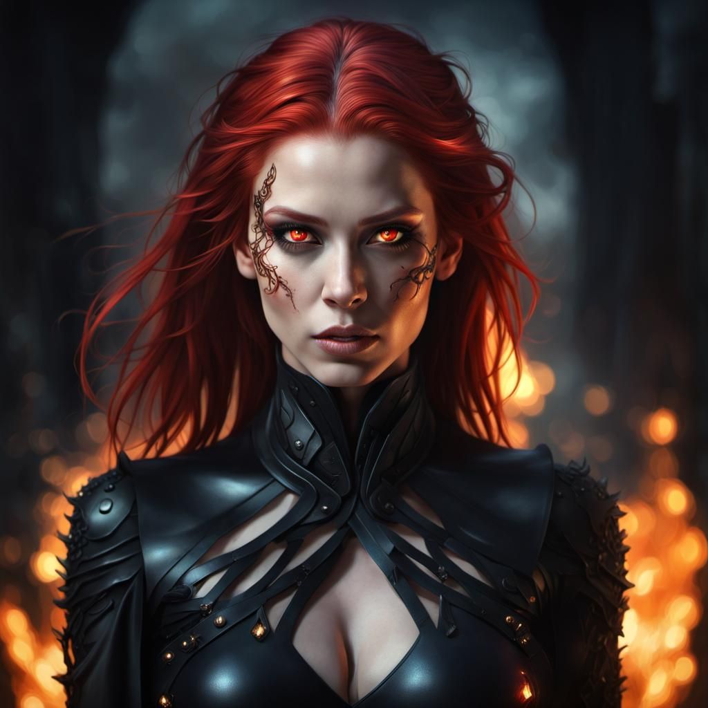 Fiery Woman with Red Hair: Digital Matte Painting